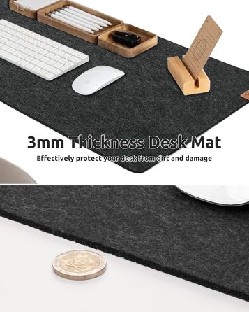 Килимок для столу YSAGi повстяний 90x40 см, антиковзкий, для миші та клавіатури, офіс/дім (Чорний)