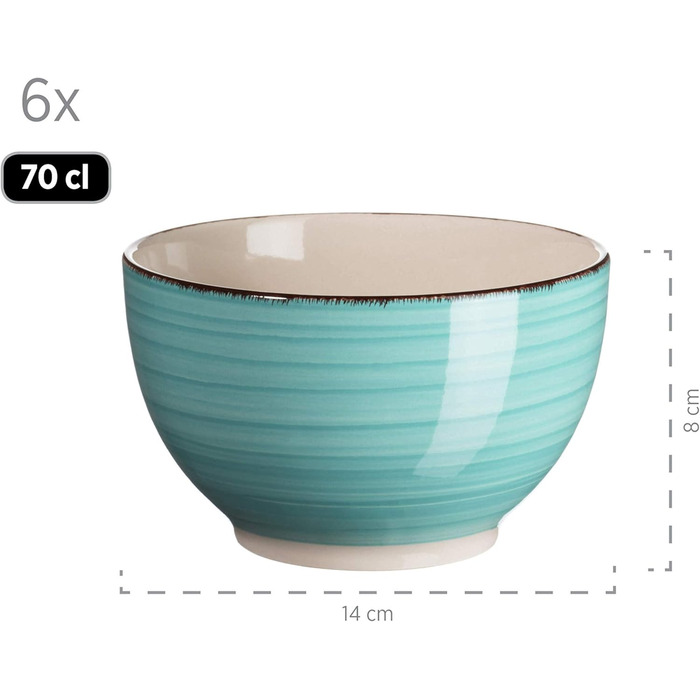 MÄSER 931614 Bel Tempo II 30-piece Vintage Dinnerware Set for 6 People, Hand-painted Ceramic Combination Service in Turquoise, Stoneware