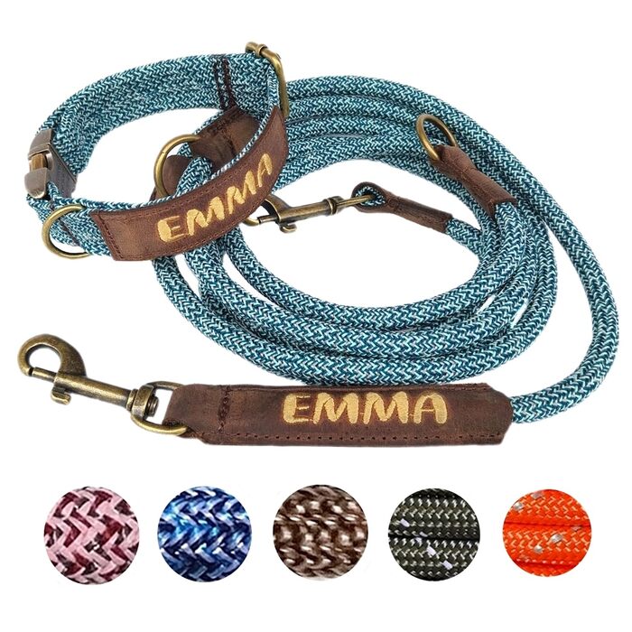 Персоналізований поводок для собак або нашийник: регульований, з натуральної шкіри, зі старовинною латунною фурнітурою