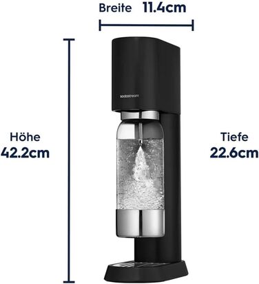 Sodastream Enso Premium – Сифон для газування води з нержавіючої сталі, чорний + CO2 балон 1л (пляшка в комплекті, придатна для миття в посудомийній машині)