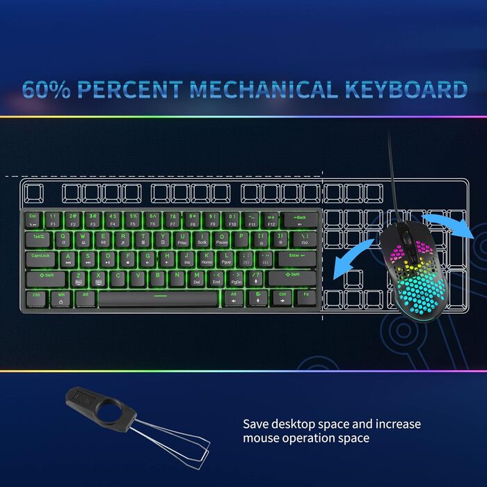 Dierya DK61se - Механічна ігрова клавіатура 60% з Blue Clicky Switch, Anti-Ghosting, USB-C, US Layout, білий корпус