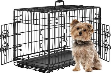 Клітка для собак Yaheetech 90x56x63 см, розкладний вольєр з перегородкою, 2 двері, чорна, для дому та транспортування