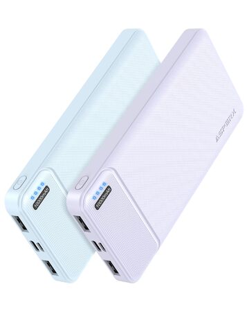 Power Bank AsperX 10000mAh 2 шт. Slim, портативний акумулятор USB-C для iPhone, iPad, Huawei, планшетів – блакитний + фіолетовий