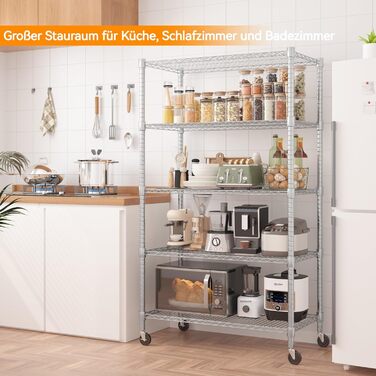 Himimi 5-Tier Rolling Wire Shelving Unit with Adjustable Height and Leveling Feet