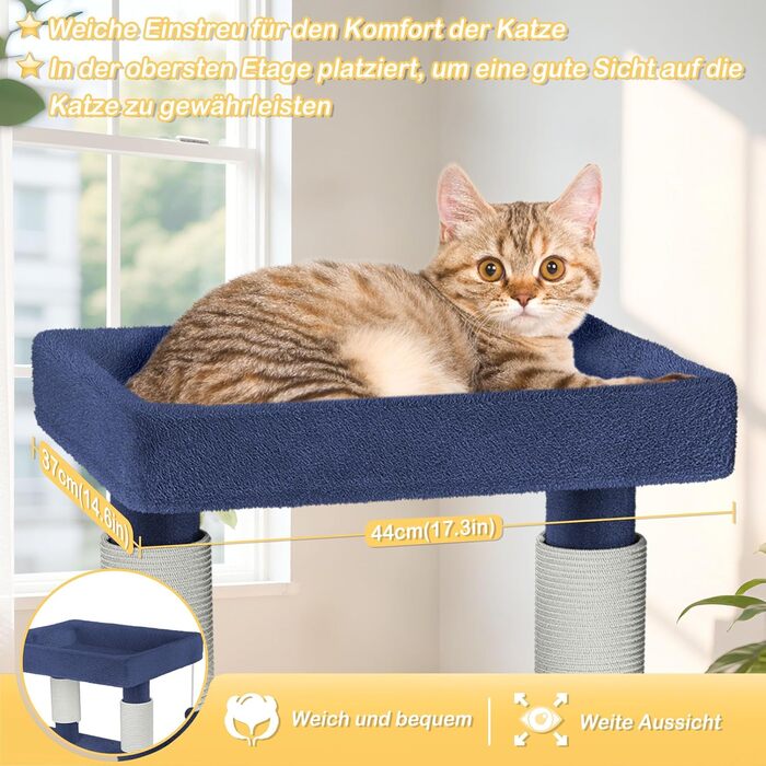 Кігтеточка для котів Blaugrau велика 133.5 см з платформами, гамаком та корзиною. Багатоповерхова кігтеточка-будиночок з ігровими можливостями