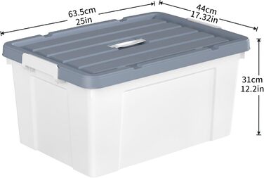 Cetomo Plastic Storage Box - Box with Durable Lid and Safety Closure, Stackable and Nestable, 3-Pack, White (65L * 6)