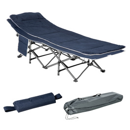 Outsunny Folding Camping Bed, Folding Field Bed, with Pillow, Side Pocket, Mattress, Guest Bed, Supports up to 150 kg, Travel, Outdoor, Oxford, Dark Blue, 188 x 64.5 x 53 cm | Aosom