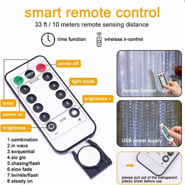 Ланцюжок прикрас Vicloon, 10 м, 100 LED, з пультом та таймером, 8 режимів, IP65, вологостійкий, теплий білий, для дому та вулиці, для вечірок, святкування, Нового року