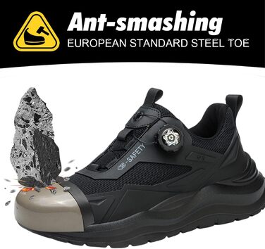 Робочі черевики чоловічі/жіночі, захисні черевики зі сталевою капами, легкі, неслизькі, дихаючі, водонепроникні, літні, чорні. Розмір 47 EU (відповідає 46.5 M105)