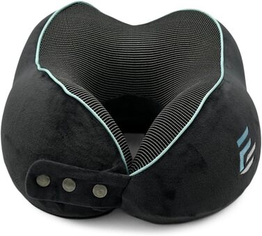 Подушка для шиї FS для літака та авто – Memory Foam з 360° підтримкою шиї – Регульована з кнопками – Дихаючий, м'який чохол – з мішечком – Сіра