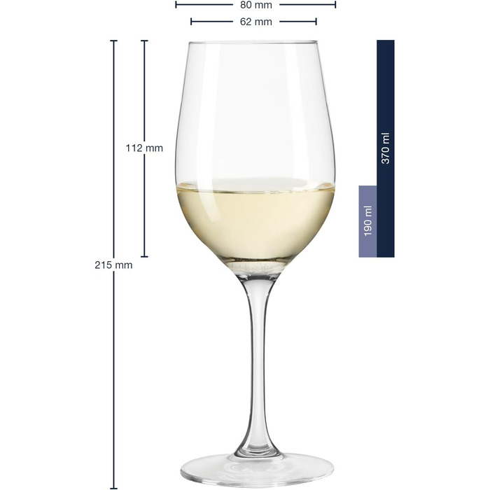 LEONARDO HOME Leonardo Hello, White wine goblet with pulled stem, dishwasher-safe wine glasses, 6-piece set, 370 ml, 061447, clear, 6 pieces (1 pack), 6