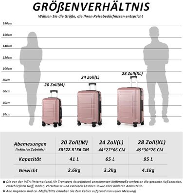 Чемодан ручної поклажі TANTOMI 20 дюймів, жорсткий корпус ABS+PC, телескопічна ручка, коліщатка, 3-цифровий замок, набір (M/L/XL), 41л, світло-темно зелений колір