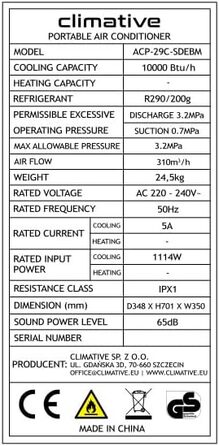 Мобільний кондиціонер з витяжним шлангом 10000 BTU, 2,9 кВт, WiFi, Tuya Smart, для квартир до 29 м², з ущільнювачем для вікна