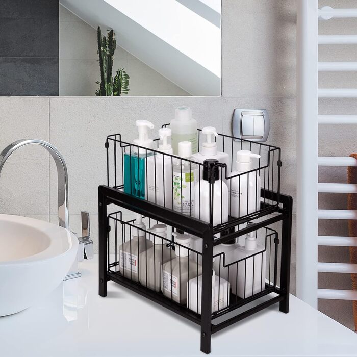 VINILITE Drawer Shelf 2-Tier Pull-Out Cabinet Organizer Kitchen Under-Cabinet Shelf Pull-Out Baskets Dish Cabinet Bathroom Office