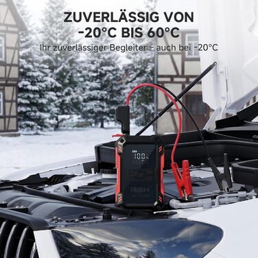 Пауербанк для прикурювання RSH 12V 4000A з компресором 150 PSI, пусковий пристрій для бензину до 9.0л та дизеля до 6.5л, 4-в-1 для автомобіля: прикурювання, помпа, Power Bank 10000 mAh, LED ліхтар, чорний