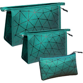 Набір косметичок на 3 шт. з блискавкою: водонепроникні органайзери для косметики та подорожей (зелені)