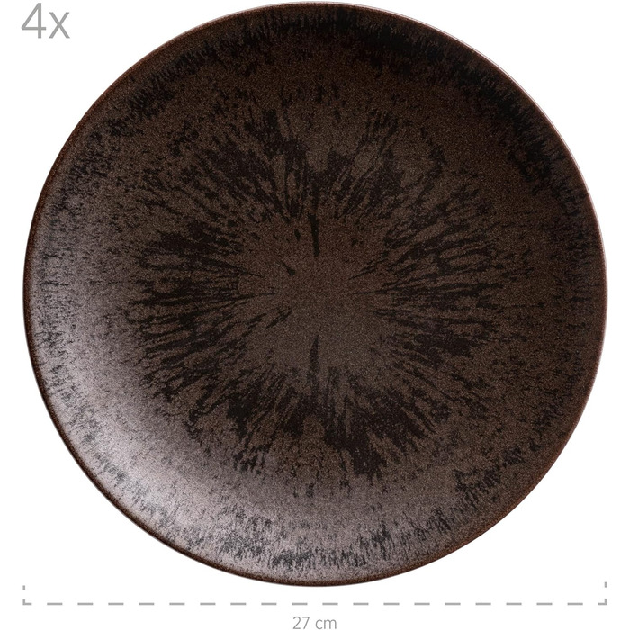 MÄSER Metallic Bronze, 12-piece tableware set for 4 people with a noble, glossy glaze, plate set with dinner plates, soup plates, and dessert plates made of high-quality ceramic stoneware, brown.