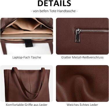 Сумка жіноча шкіряна befen Shopper A-кава з відділенням для ноутбука 14