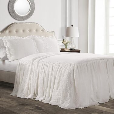 Lush Decor Bedspread with Ruffled Skirt, Polyester, White, King Size