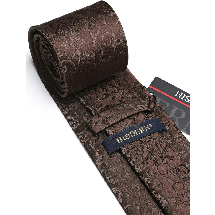 Краватка для чоловіків HISDERN з кишеньковим хустинкою, патерн пейслі, формальний стиль, класична краватка та хустинка, колір: коричневий