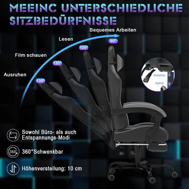 Devoko Massage Gaming Chair, Computer Office Chair with Footrest, Racing Gamer Chair 150kg Weight Capacity, 90-135° Adjustable Backrest, 360° Swivel, Gray