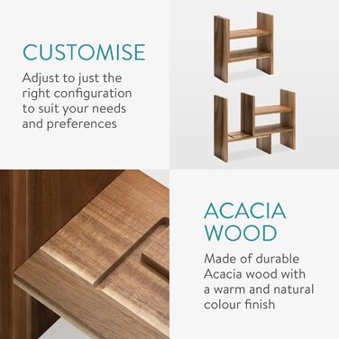 Navaris Acacia Desk Organizer 64x15.5x40 - Table Shelf Organization System Adjustable - Corner Shelf for Kitchen Office Bathroom Shelf Attachment - Natural