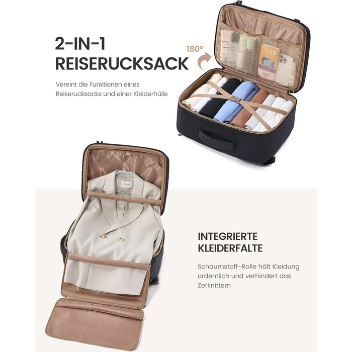 Рюкзак LOVEVOOK для ручної поклажі літака 45x36x20, жіночий великий рюкзак для подорожей з відділенням для ноутбука 17,3 дюйма, водонепроникний, підходить для Easyjet, для ділових поїздок та подорожей (Чорний, 45 x 36 x 20 см (17,3 дюйма))