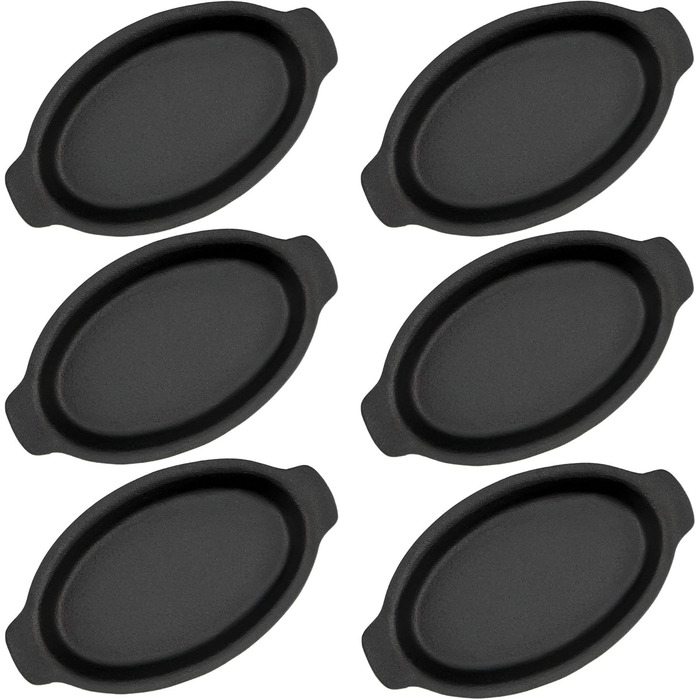BBQ-Toro Cast Iron Serving Skillet Set (6-Pack) | 22.5 x 13 cm - oval | Pre-seasoned | Cast Iron Grill Pans, Skillets, Serving Pan, Grill Pan, Cast Pan