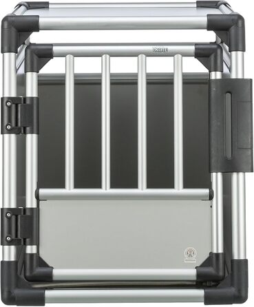 Тріксі переносна клітка для собак, алюміній, срібна, розмір M (53x61x74 см) - стабільна, тиха, з безпечним замком та неслизьким килимком