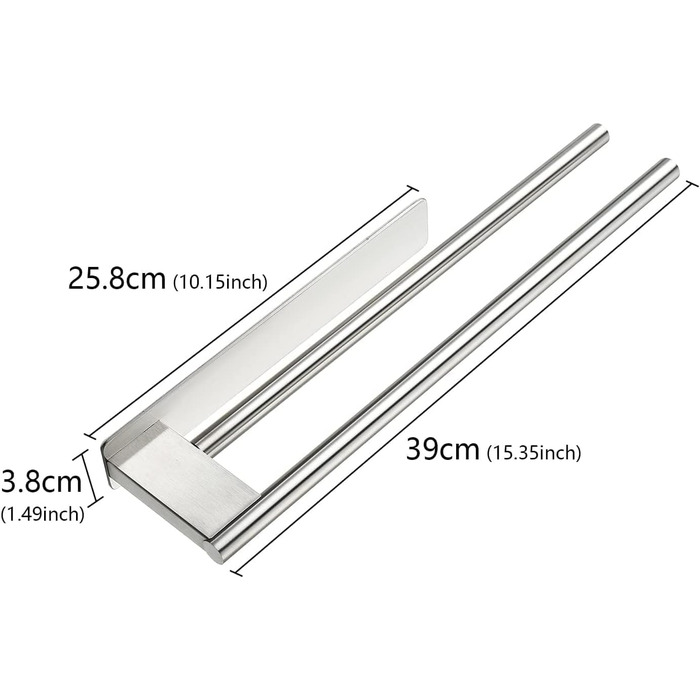 Подвійний тримач для рушників Doppelt без свердління, 304 нержавіюча сталь, сріблястий, 39 см