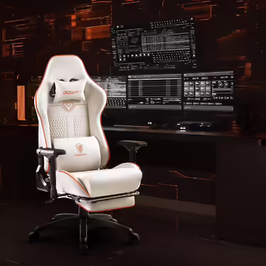 Dowinx Gaming Chair - Office Chair with 4D Armrests and Footrest - PU Leather Gamer Chair with High Load Capacity - Ergonomic Gaming Chair - Suitable as a Gaming Recliner - 150 kg (White) White 57*56*137cm