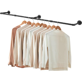 Yawinhe Industrial Pipe Clothes Rails, 180cm Clothes Rack for Wall, Space-Saving Wall Shelf Kitchen Shelf with 3 Bases, for Business, Black, 1-Pack, YMG004