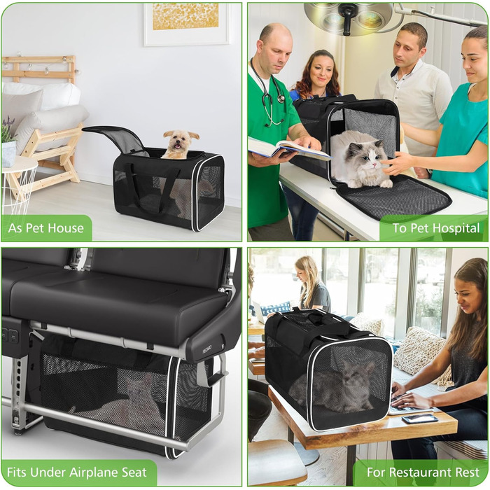 Транспортний бокс для котів Lannvan, до 6,5 кг, складаний, чорний (45x30x30 см)