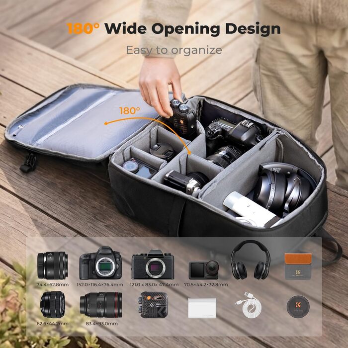 Фоторюкзак K&F Concept 25L для фотографа та відеографа: легкий, з дощовиком та знімними перегородками, відділення для штатива