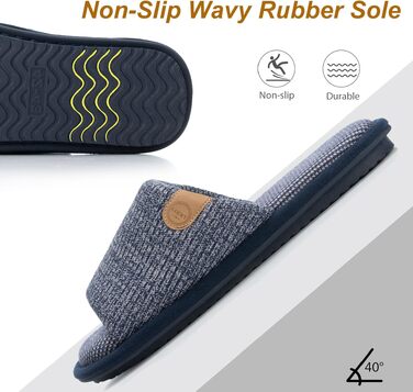 Чоловічі домашні капці GOEWY з ефектом пам'яті (Memory Foam), м'які та протиковзкі пантофлі з відкритим носком для дому та вулиці, темно-сині, розмір 40/41.5 EU