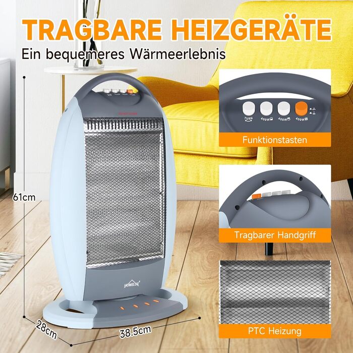 Обігрівач Halogen Homelux з 3 режимами нагріву, 1200W, без шуму, захист від перегріву