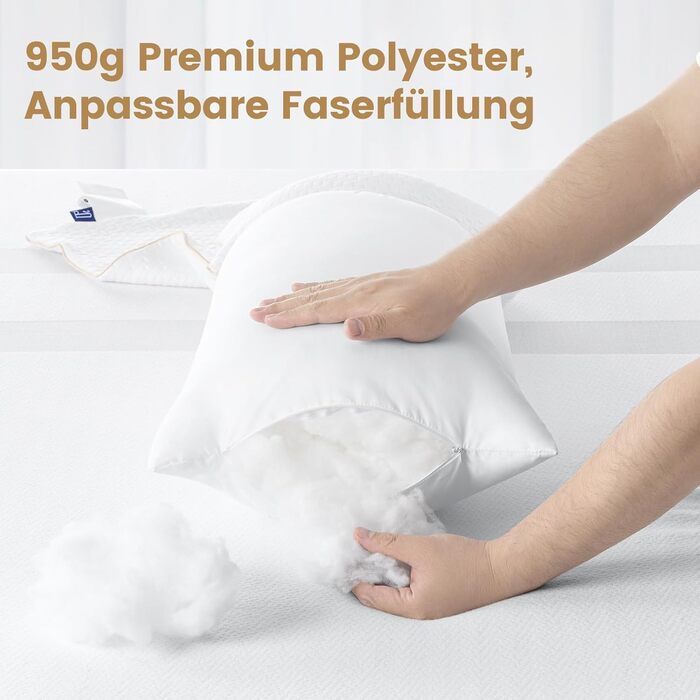BedStory Pillow 40x80 2-Pack with Removable Bamboo Fiber Cover, Anti-Mite and Antibacterial Pillow Filled with 950g x 2 Microfibers, Hypoallergenic, Comfortable, Soft, and Breathable Pillow