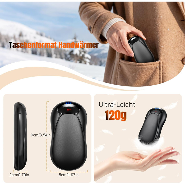 Електричний грієчка для рук, багаторазовий, 6000mAh, 2 шт., 3 режими, швидкий нагрів, до 55°C, портативний, з магнітною зарядкою, подарунок для кемпінгу та активного відпочинку