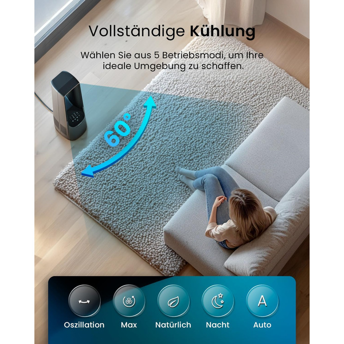 Вентилятор Pro Breeze 101 см з ротором, осцилюючий, з пультом, LED-дисплеєм, 6 швидкостей, тихий, 5 режимів, авто-обертання 60°, таймер 7 год, чорний