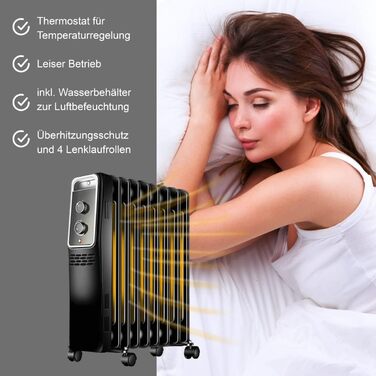 Електричний масляний радіатор BlueCraft 2000W з термостатом, 3 режими нагріву (800/1200/2000W)