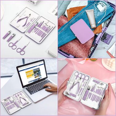 Набір для манікюру та педикюру професійний 18 предметів з кейсом (фіолетовий)