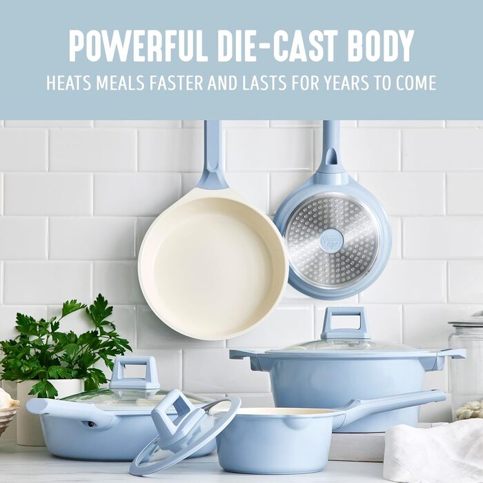 Набір кухонного посуду з кераміки 8 предметів, індукційний, нетоксичний, без PFAS, каструлі та сковороди, придатний для миття в посудомийній машині, салатовий колір