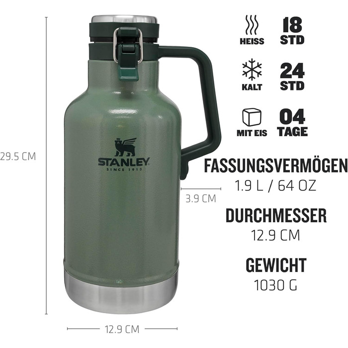 Термос-термокана Stanley Classic Easy-Pour 1.9л, нержавіюча сталь, зелений, для напоїв, витримує 24 години, витримує миття в посудомийній машині