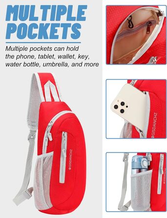 Сумка через плече Brusttasche для чоловіків та жінок, легка водонепроникна сумка через плече для подорожей, прогулянок, активного відпочинку, спорту. Червона