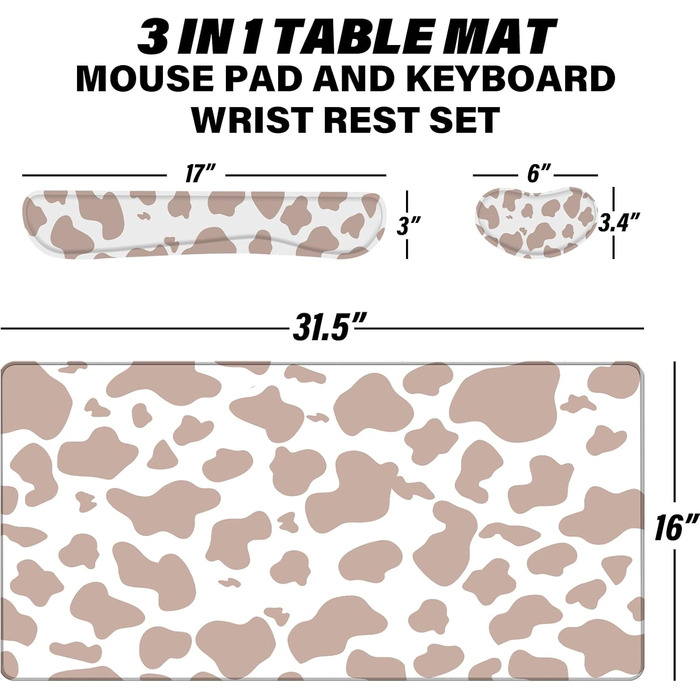 Килимок для миші геймерський 80x40 см 3-в-1 з підставкою для зап'ястя та клавіатури, антиковзаюча основа, стильний дизайн, для дому та офісу (B5-brown)