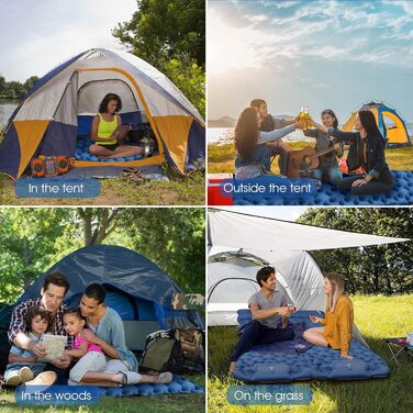 HiiPeak Self-Inflating Sleeping Pad High Camping Air Mattress with Integrated Headrest Outdoor Camping Mat Sleep Mat Small Pack Size with Foot Pump Air Cell Pad Inflatable Blue