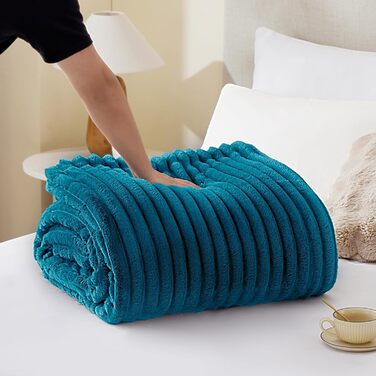 Плед WAVVE Sherpa з плюшем, теплий та м'який, 150x200 см, великий, двосторонній, колір: бірюзовий