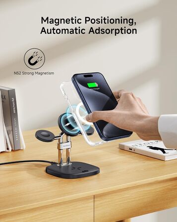 Зарядний пристрій SwanScout 709M Black: Двопортова зарядка для Apple Watch та iPhone (11/Ultra 3/SE 3, Air/17 Pro Max/17 Pro/17/16/15/14)