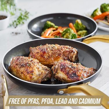 Набір посуду Blue Diamond Gold 10 предметів для індукційних плит, з алмазним покриттям, без PFAS та PFOA, антипригарне покриття, міцний, безпечний для металевих кухонних аксесуарів, придатний для миття в посудомийній машині, чорний