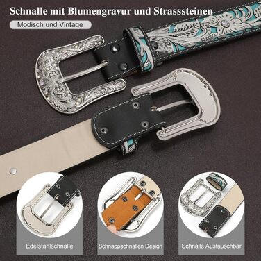 Жіночий та чоловічий шкіряний ремінь в стилі вестерн JasGood, гравіювання, ковбойський ремінь для джинсів, штанів, суконь (2-сірий, 130 см, підходить для талії 106-120 см)